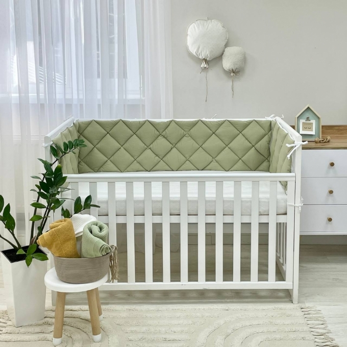 Protectie laterata patut bebe din 4 piese olive (6)